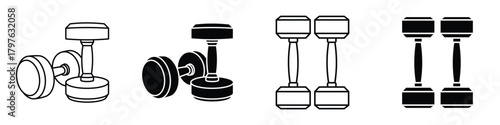 Dumbbell pair icon in linear and clipart style pack on white background.