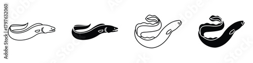 eel icon in linear and clipart style pack on white background.