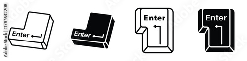 Enter keyboard key icon in linear and clipart style pack on white background.