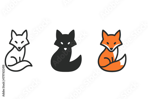 Three cartoon foxes are sitting on a white background. The foxes are different colors, with one being black and the other two being orange. The black fox has a menacing look on its face