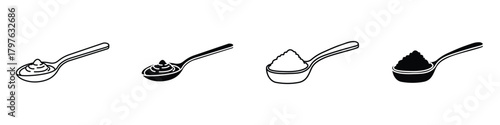 full spoon icon in linear and clipart style pack on white background.