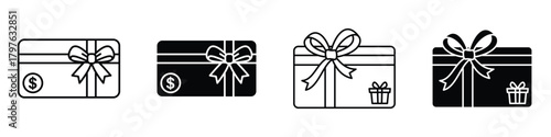 Gift card icon in linear and clipart style pack on white background.