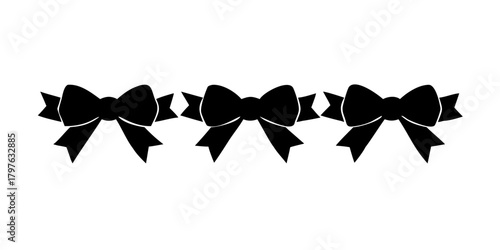 Bow ribbon black glyph set. Festive decoration, packaging, invitation elements for sale shopping Birthday Party, Valentine Day or Wedding design. Holiday anniversary surprise gift.