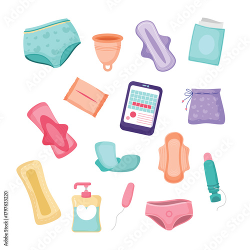 Feminine Care and Hygiene Items Illustration Collection