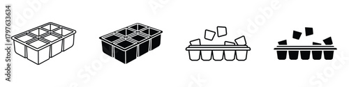 Ice cube plastic container icon in linear and clipart style pack on white background.