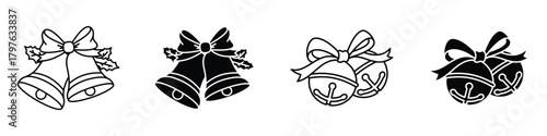 Jingle bell icon in linear and clipart style pack on white background.