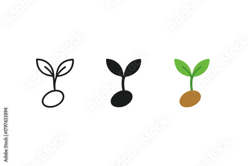 Three different types of plants are shown in the image. The first plant is a seedling, the second is a small plant, and the third is a large plant. The image is black and white
