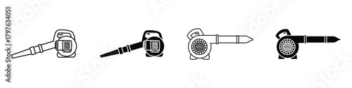 Leaf blower icon in linear and clipart style pack on white background.