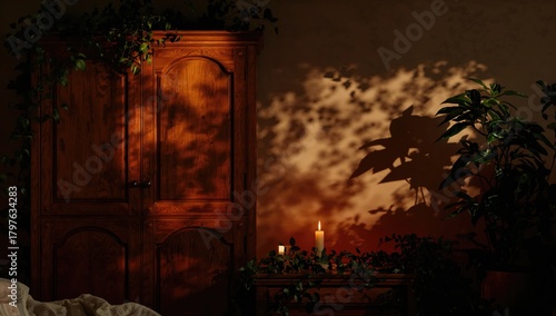Wooden wardrobe illuminated...