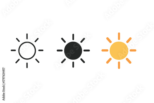 Three different suns are shown in different colors. The first sun is black and white, the second is yellow, and the third is orange. The suns are all different sizes