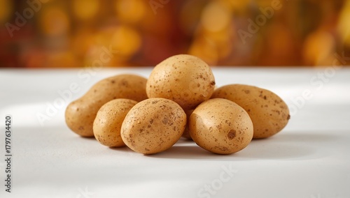 Potatoes arranged on a whit...