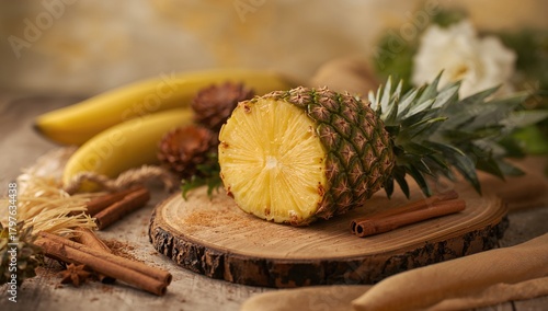 Fototapeta Naklejka Na Ścianę i Meble -  Pineapple dessert seasoned with spices, a sweet and aromatic treat, culinary exploration