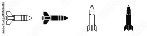 Missile icon in linear and clipart style pack on white background.