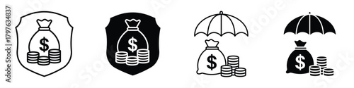 Money Insurance icon in linear and clipart style pack on white background.
