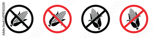 No Corn sign icon in linear and clipart style pack on white background.