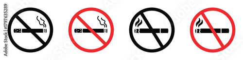 No smoking icon in linear and clipart style pack on white background.