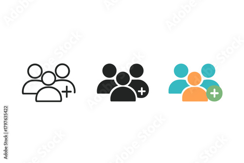 Three people are shown in different colors and sizes. The first person is black and white, the second is blue and the third is orange. The people are all smiling and appear to be happy