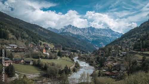 Village Set in Mountains, s...