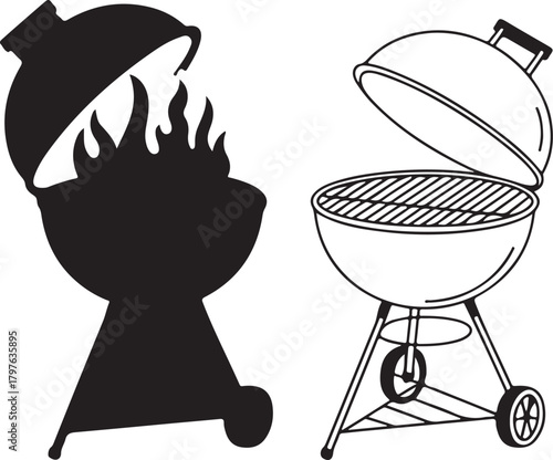 Barbecue Grills Charcoal Open Lid Illustration for Cooking and Outdoor Activities