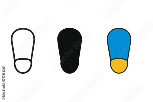 Three different colored shoes are shown in a row. The left shoe is white, the middle shoe is black, and the right shoe is blue