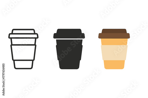 Three cups with different colors and designs. The black cup is the most prominent. The white cup is in the middle and the brown cup is on the right