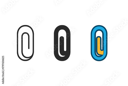 Three different colored clips of a paper clip. The first is black, the second is blue, and the third is yellow
