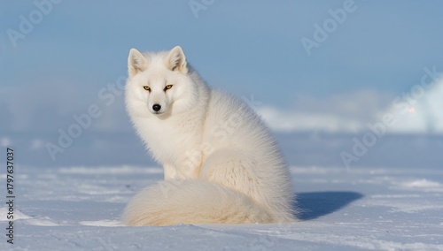 White arctic fox resting on...