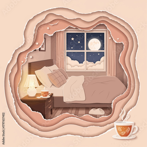 vector illustration of a cozy nighttime routine
