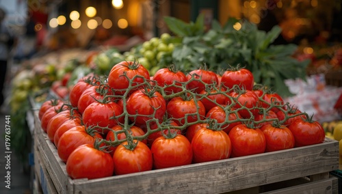 Fototapeta Naklejka Na Ścianę i Meble -  Ripe farm tomatoes from a street market, benefits of fresh produce