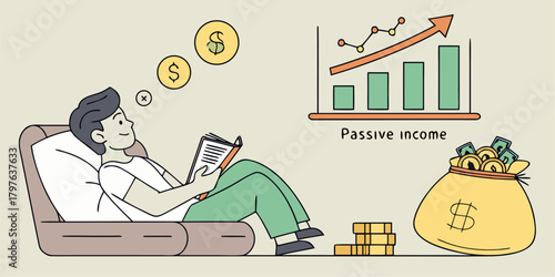 Visualize financial freedom ideas with passive income streams, growing investments, and relaxation, perfect for financial planning and investment strategies