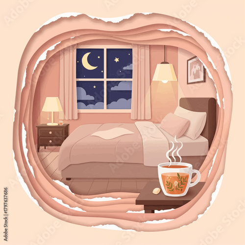 vector illustration of a cozy nighttime routine