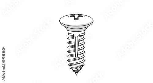 Vector illustration of a single countersunk Phillips head screw featuring self-tapping threads and special fins under the head for flush mounting.