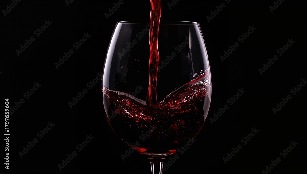 Fototapeta premium Close-up image of red wine pouring into a glass, suitable for editorial headers