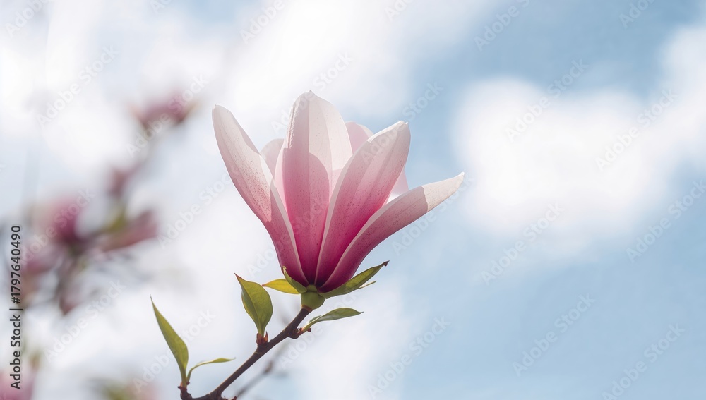 Fototapeta premium Selective focus on a magnolia flower, highlighting its delicate beauty and seasonal bloom