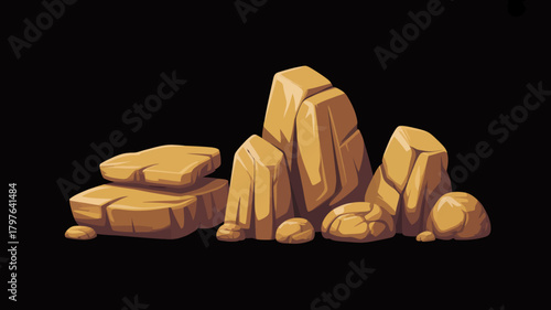 Group of stylized cartoon desert rocks and stones illustration. natural rough elements for game environment or landscape design.