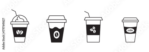 Coffee cup icon. Coffee paper cup icon set. Disposable coffee cup. Coffee cup icon with different style. Vector illustration