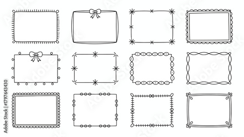 Hand-drawn doodle frames and borders vector set, various styles for design elements, playful graphic art illustration collection.