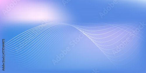 Abstract blue gradient background with shining lines waves. Minimalist background for banner, poster, cover, brochure, flyer, website