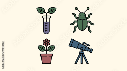 Science icon set vector illustration of biology botany and astronomy
