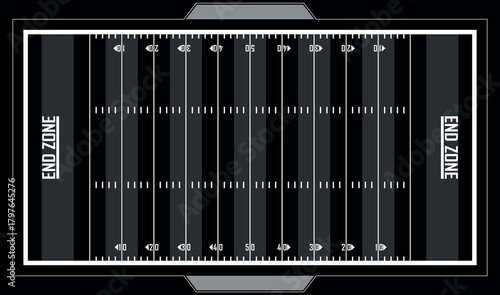 Football Black Field EPS. American Football Field with Line and Grass Texture. touch downs vector illustration	