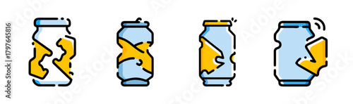 Recycling aluminum cans illustration. environmental waste management icon set.