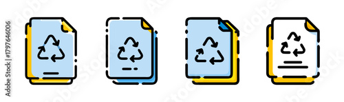 Recycling paper document icon set. eco-friendly file and sustainable waste.