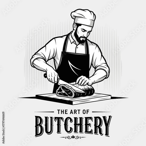 Butcher expertly slicing meat, showcasing the art of butchery with precision and skill.