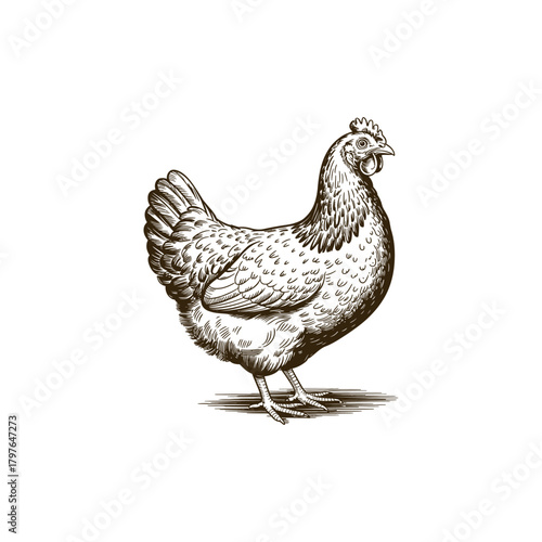 Vintage engraving woodcut hen vector illustration art design