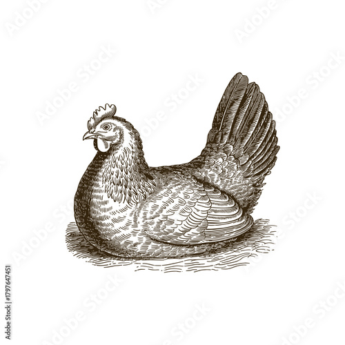 Vintage engraving woodcut hen vector illustration art design