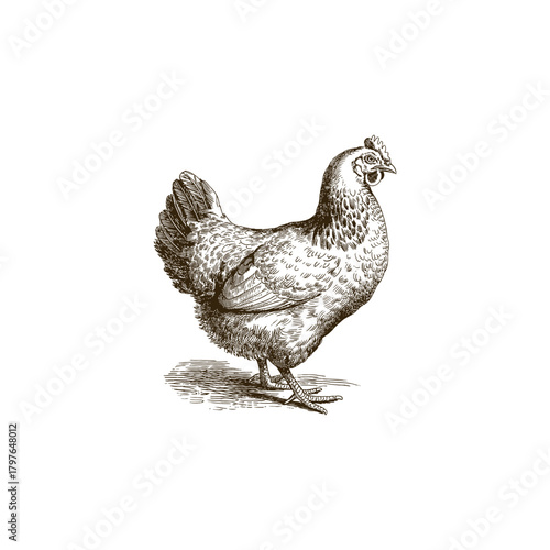 Vintage engraving woodcut hen vector illustration art design