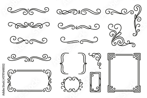 Elegant vintage ornamental dividers, decorative frames, and corner flourishes elements