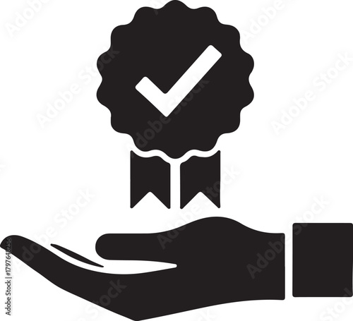 Holding quality assurance award glyph icon representing product certification warranty and top service standard for customer satisfaction guarantee
