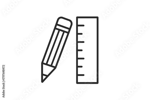 Minimalist outline icon of a pencil and a measuring ruler tool symbolizing design and education