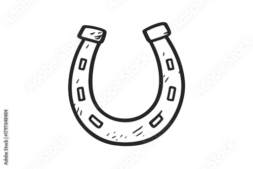 Traditional metal horseshoe symbol of good fortune and protection in a rough doodle style